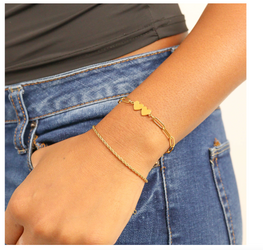 Two Heart Paperclip Bracelet -18KGold PVD Stainless Steel